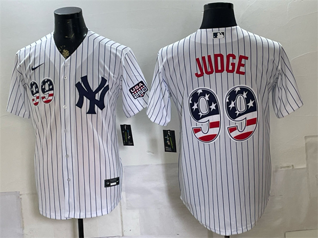 Men's New York Yankees #99 Aaron Judge White USA 250 Fourth of July Home Stadium Stitched Baseball Jersey Men's New York Yankees #99 Aaron Judge White USA 250 Fourth of July Home Stadium Stitched Baseball Jersey